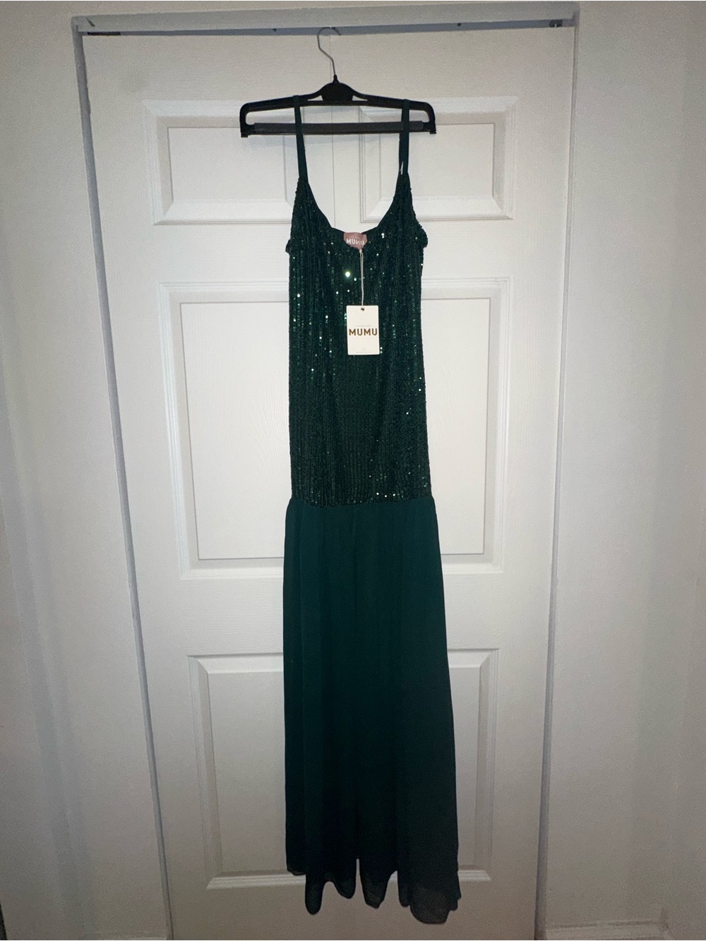 Show Me Your Mumu Dalia Maxi Dress Green Sequin V-Neck Spaghetti Strap Size M